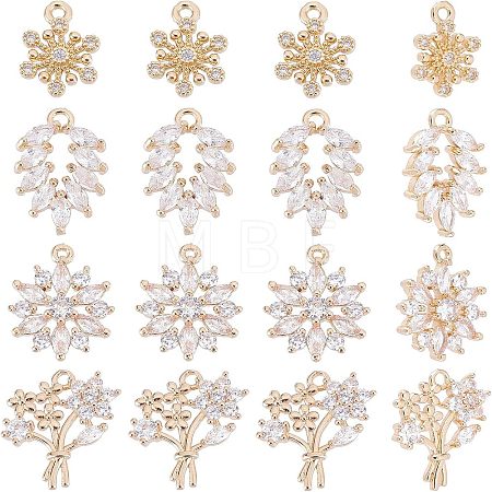 16pcs 4 Style Rack Plating Brass Micro Pave Clear Cubic Zirconia Charms ZIRC-NB0001-85-1