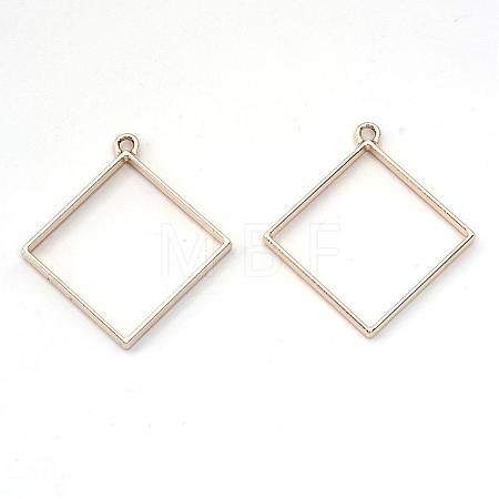 Rack Plating Alloy Rhombus Open Back Bezel Pendants PALLOY-S047-22E-FF-1
