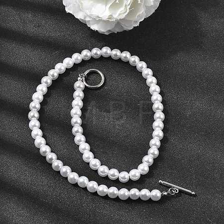 8MM White Round Plastic Pearl Beaded Necklaces for Women NJEW-L469-01P-1