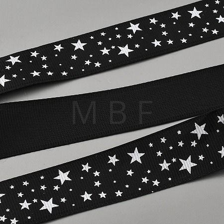 100 Yards Polyester Star Print Grosgrain Ribbon OCOR-WH0085-62-1