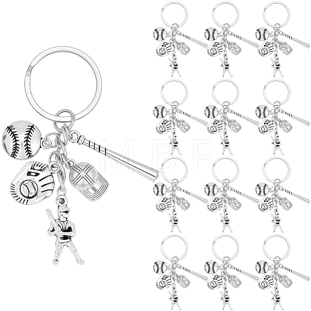 20Pcs Alloy Baseball Player & Baseball Bat & Hat Keychains KEYC-SC00044-1