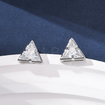 Brass Micro Pave Clear Cubic Zirconia Stud Earrings EJEW-C174-02F-P-1