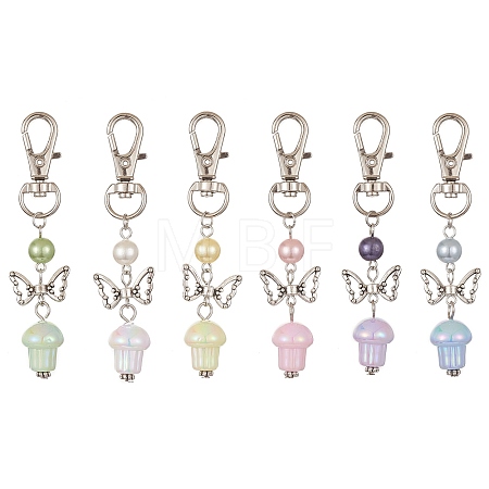 UV Plating Rainbow Iridescent Opaque Acrylic Mushroom Pendant Decoration HJEW-JM01176-1