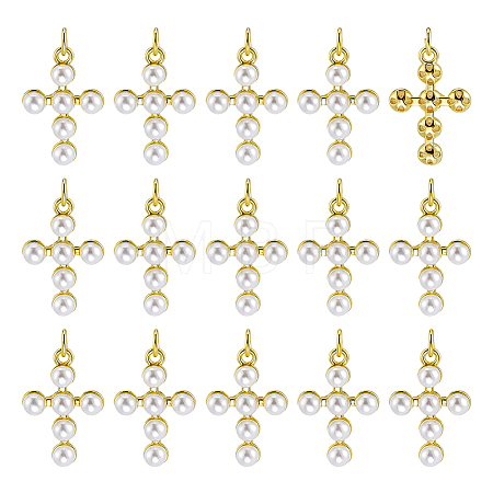 16Pcs Brass Plastic Imitation Pearls Pendants KK-PH0015-44-1