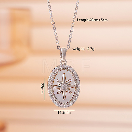 Brass Micro Pave Clear Cubic Zirconia with Natural White Shell Pendant 304 Stainless Steel Cable Chain Necklaces for Women WGAF233-06-1