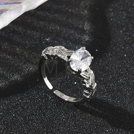 Brass Pave Clear Single Cubic Zirconia Cuff Open Rings RJEW-H268-01P-1