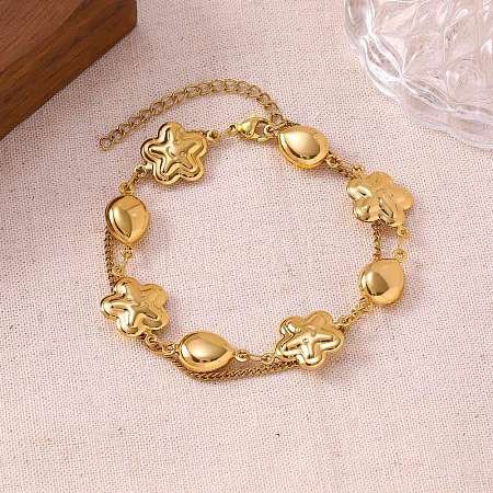 304 Stainless Steel Link Chain & Curb Chain Multi-strand Bracelets for Women BJEW-H641-01A-G-1