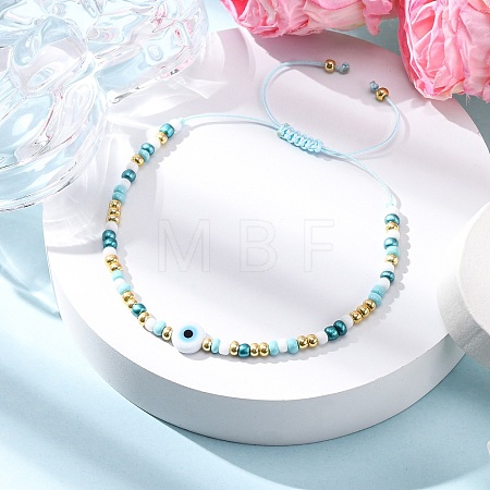 Handmade Evil Eye Lampwork & Glass Seed Beads Braided Bead Bracelets for Women BJEW-JB12363-1