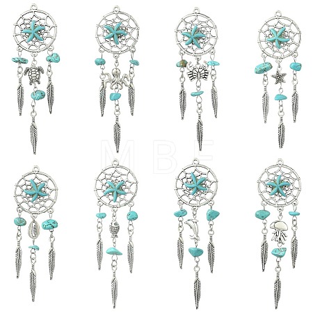 16Pcs 8 Styles Alloy & Synthetic Turquoise Pendants PALLOY-CJ00194-1