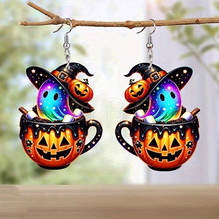 Pumpkin Cup with Ghost Acrylic Dangle Earrings FS-WG7B4FC-01-1