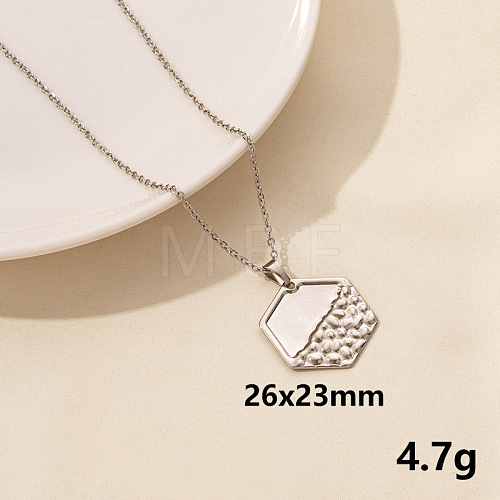 304 Stainless Steel Hexagon Pendant Necklaces SS2971-7-1