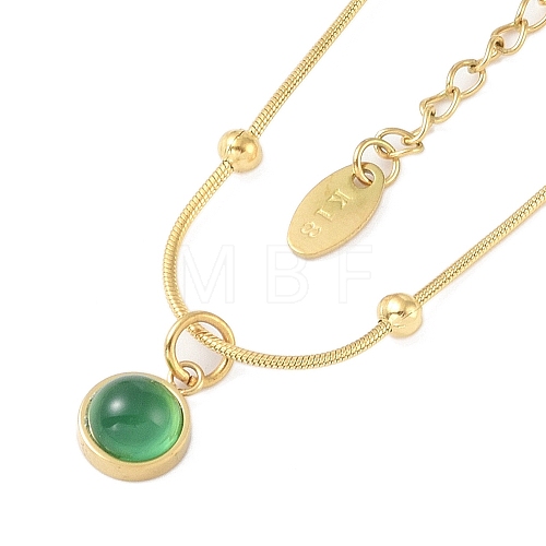 Flat Round 304 Stainless Steel with Natural Green Aventurine Pendant Necklaces for Women NJEW-G136-01G-1