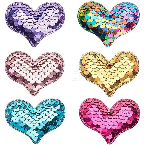 Glitter Sequins Fabric Heart Padded Patches DIY-PH0021-01-1