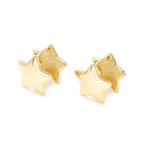 Brass Star Hoop Earrings for Women EJEW-P196-16G-1