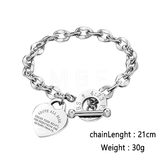 Stainless Steel Love Heart Charm Bracelets for Women CI7367-3-1