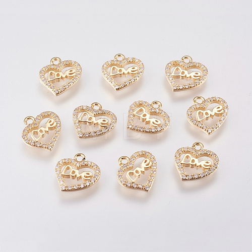 Brass Micro Pave Cubic Zirconia Charms KK-A144-037G-1