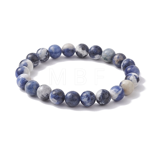 Natural Sodalite Round Beaded Stretch Bracelets BJEW-TA00431-1