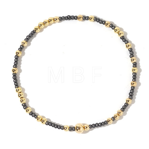 Bohemian Style Brass Beads & Glass Seed Beads Stretch Handmade Bracelets for Women MN4991-1-1