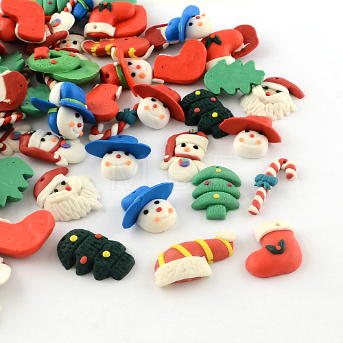 Mixed Shapes Handmade Christmas Theme Polymer Clay Pendants X-CLAY-R060-109-1