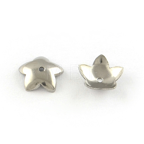 Non-Tarnish 5-Petal Flower Smooth Surface 304 Stainless Steel Bead Caps X-STAS-R065-56-1