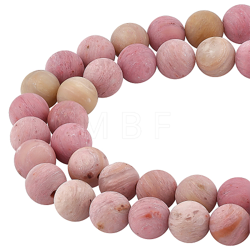  2 Strands Frosted Natural Rhodonite Round Bead Strands G-NB0003-47-1
