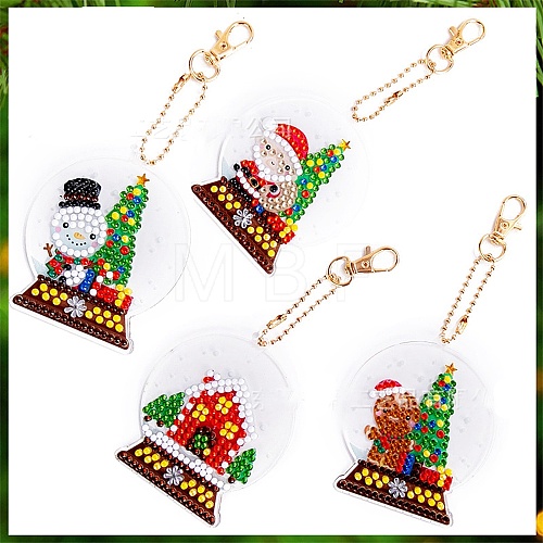 Christmas Theme DIY Diamond Painting Keychain Kit DRAW-PW0007-07E-1