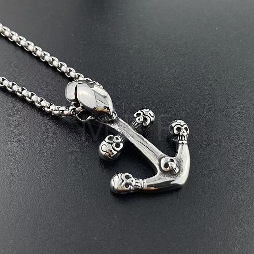 Vintage Stainless Steel Skull Anchor Pendant Necklaces for Men HX2759-1