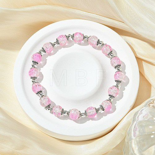 Round Crackle Glass Beads Stretch Bracelets BJEW-JB11456-02-1