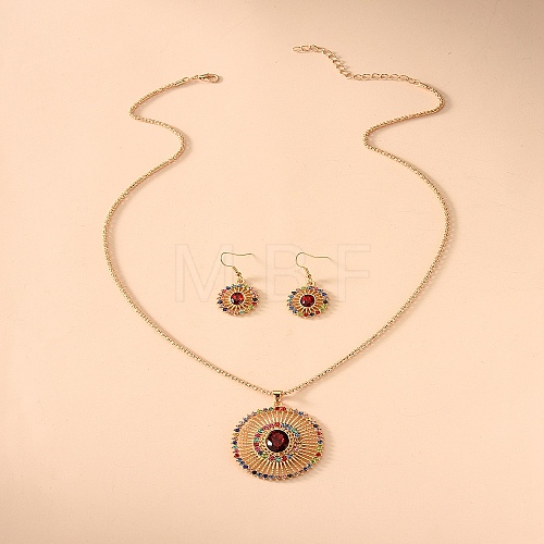 Oval Alloy Colorful Rhinestone Pendant Necklaces & Dangle Earrings Sets WGFA1EC-01-1