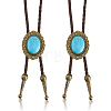 2Pcs Alloy with Synthetic Gemstone Oval Bolo Tie Necklaces NJEW-DC0001-29-1