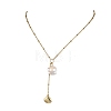 Summer Natural Baroque Keshi Pearl & 304 Stainless Steel Sea Animal Pendant Satellite Chain Y Lariat Necklaces NJEW-JN06049-03-3