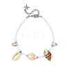 Ocean Natural Mixed Shell & Synthetic Turquoise Turtle & Glass Seed Beaded Anklets for Women AJEW-AN00860-3