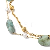 Nuggets Natural Amazonite & Imitation Pearl Multi-Strand Anklets BJEW-P326-04B-G-2