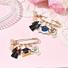 2Pcs Graduation & Tulip Charm Alloy Enamel Safety Pin Brooches JEWB-YW00003-5