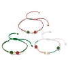 3Pcs 3 Styles Christmas 8mm Round Dyed Natural Malaysia Jade & Natural Carnelian & Glass Seed Beads Braided Bead Bracelets BJEW-MZ00070-3