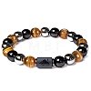 Natural Obsidian & Tiger Eye & Synthetic Hematite Stretch Bracelet PW-WG4576E-08-1