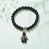 Synthetic Turquoise(Dyed) Beaded Stretch Bracelet with Skull Charm BJEW-JB08286-03-2