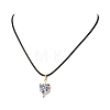 Printed Porcelain Heart Penant Black Waxed Cord Necklace for Women NJEW-JN06482-5