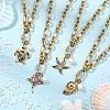 Ocean Natural Paua Shell 304 Stainless Steel Sea Animals & Rice Natural Pearl Pendant Figaro Chain Necklaces NJEW-JN06304-1