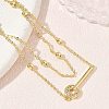 Brass Micro Pave Clear Cubic Zirconia Key Link 2-Strand Bracelets KK-CBA6980-20G-2