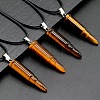 Natural Tiger Eye Bullet Shaped Pendant Black PU Leather Vintage Punk Style Hip Hop Necklaces for Men QC5862-1