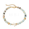 Ocean Dyed Synthetic Turquoise Starfish and Natural Flower Amazonite Round Beaded Anklets for Women AJEW-TA00061-1