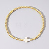 Cross Synthetic Turquoise & Round Brass Beaded Stretch Bracelets VG5379-8-1