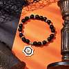 Frosted Natural Black Agate(Dyed & Heated) Beaded Stretch Bracelets BJEW-JB10565-2