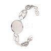 304 Stainless Steel Coffee Bean Chain Cuff Bracelet Blanks with Flat Round Bezel Settings SA-CBA4160-02B-P-1