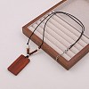 Wood Rectangle Pendant Black Waxed Cord Necklaces for Women WG2AEC3-01-1