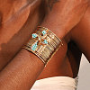Alloy & Synthetic Turquoise & Natural Tiger Eye Beads Cuff Bangles FS-WGA88C7-01-3
