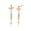 Brass Micro Pave Clear Cubic Zirconia Stud Earring Findings KK-S364-051-2