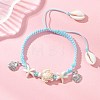 Adjustable Synthetic Turquoise & Natural Mixed Cowrie Shell & Alloy Charm Bracelets for Women BJEW-JB13548-1