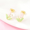 Flower Brass Enamel Stud Earrings EJEW-T051-08B-1